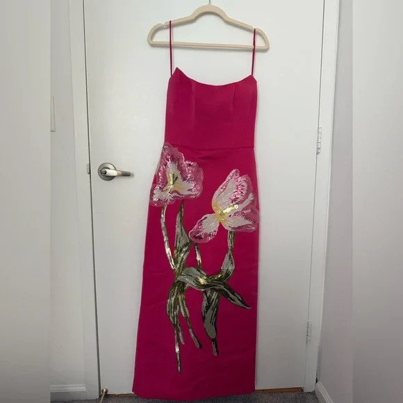 Amsale Pink Gown with Sequin Floral Design & Removable Train - Picture 11 of 12
